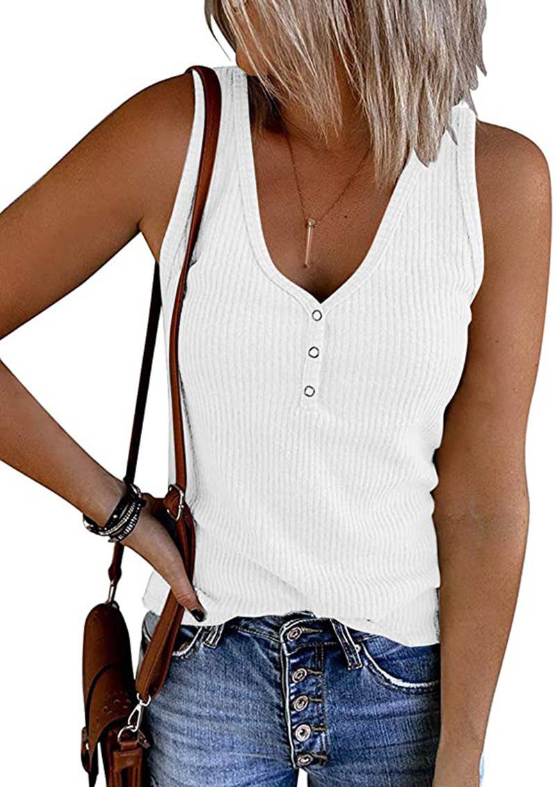 SOLID COLOR V-NECK BREASTED SLIM-FIT KNIT VEST