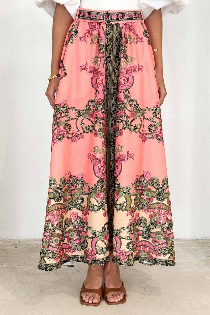 CWBLS0536_BOHEMIAN HIGH WAIST PRINTED MAXI SKIRT