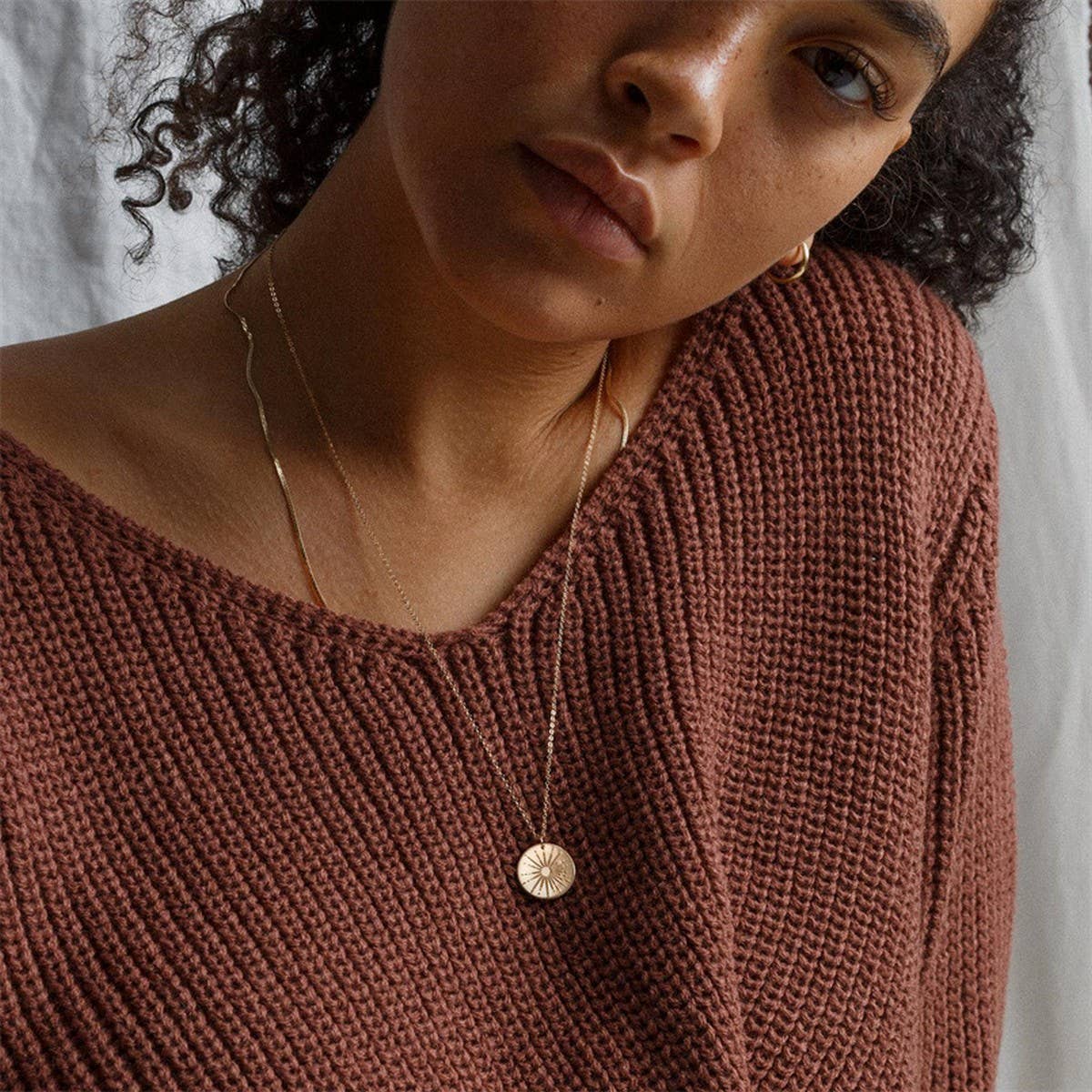 Simple Big Sun Round Pendant Necklace