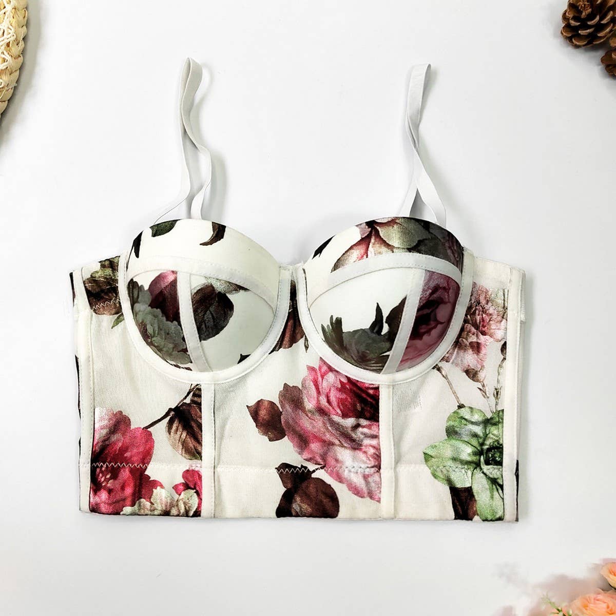 MESH FLOWER HERRINGBONE BRA WITH CHEST PADS