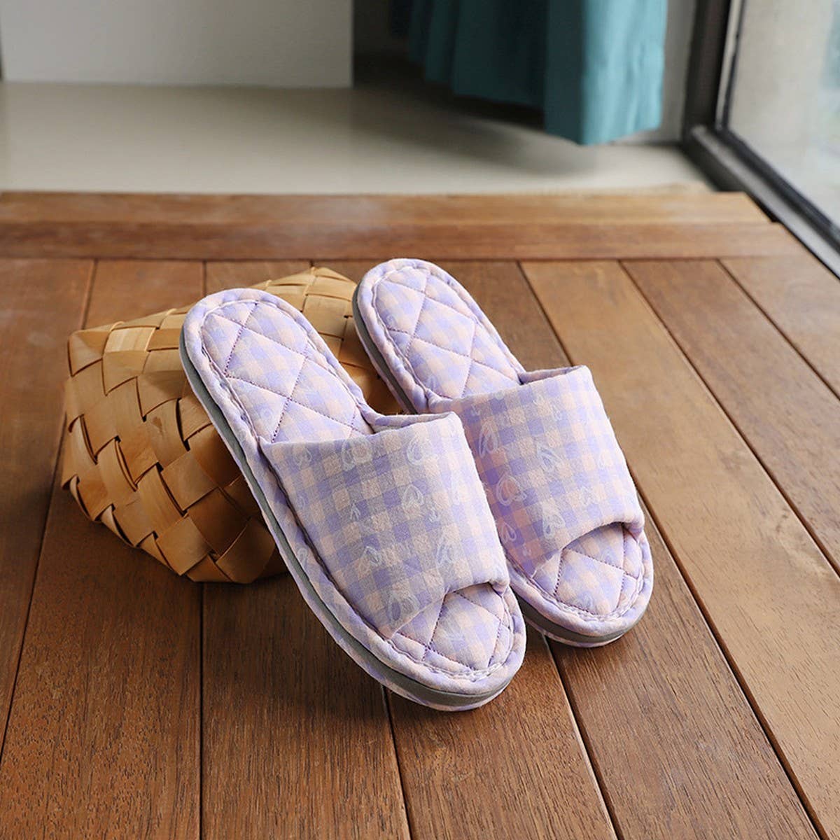 Plaid Cotton Slippers for Couples, Non-Slip_CWSHF0175