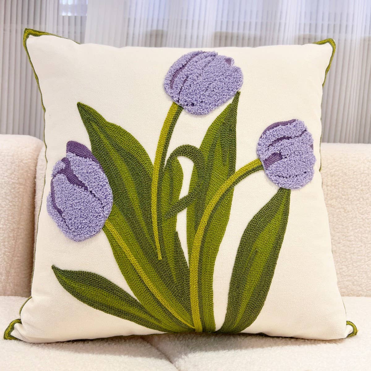 Tulip Embroidered Cute Pillow Cover for Bed & Sofa