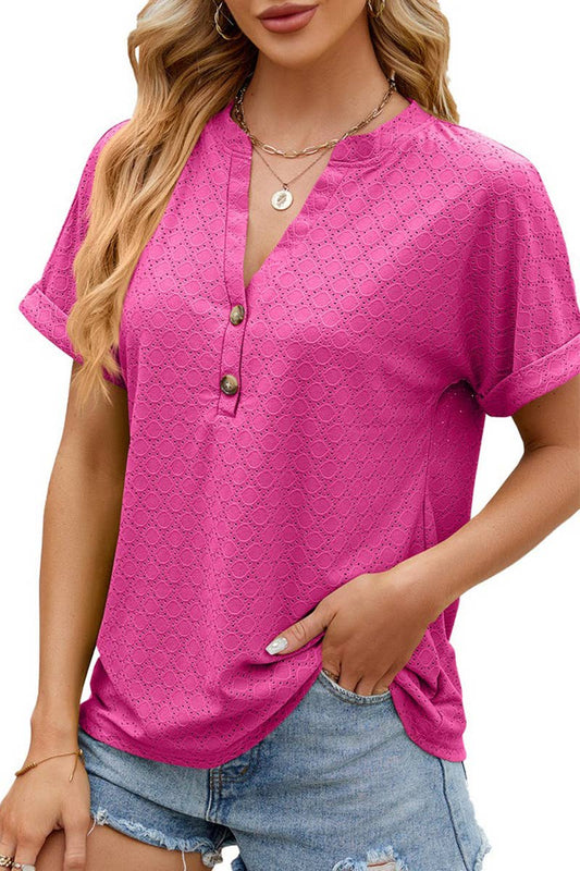 Cwtts1349_Summer New V-Neck Button Short-Sleeved T-Shirt