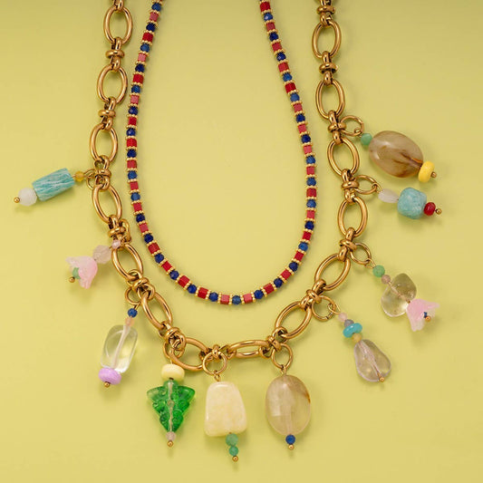 Fashion Beaded Steel Necklace with Stone Pendant_CWMM8842