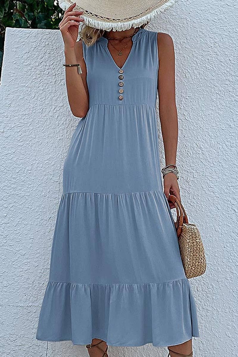 SLEEVELESS LOOSE CASUAL SOLID COLOR DRESS_CWDSD2822
