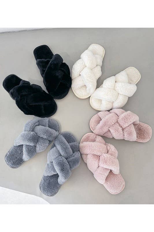 CROSS STRAP HOUSE SHOES COZY COMFY INDOOR SLIPPERS