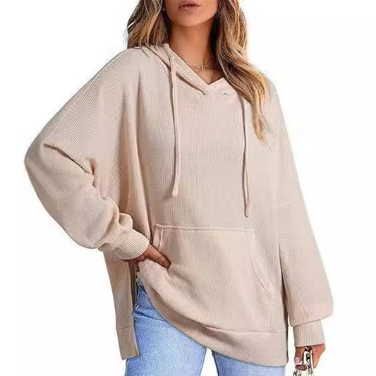 WAFFLE KNIT SIDE SPLIT PULLOVER WITH POCKETS