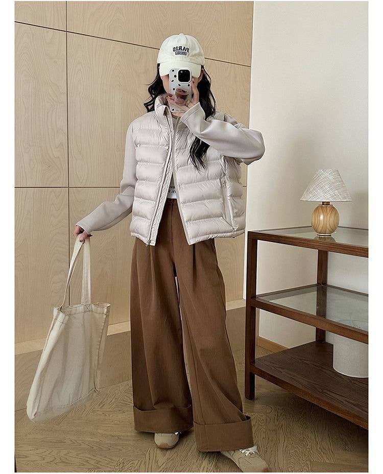 Short thin warm padded splicing padded jacket