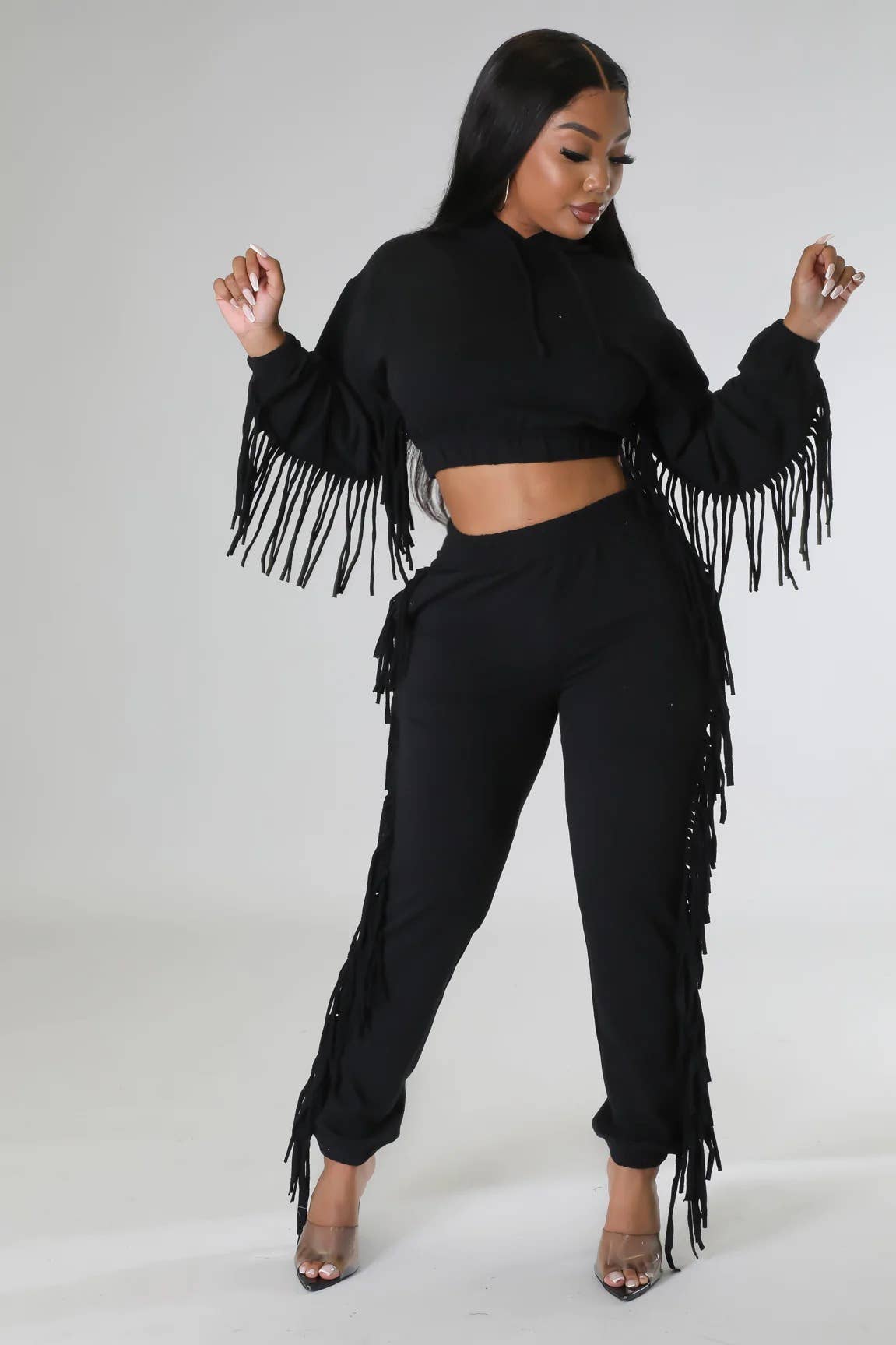 MIDRIFF HOODIE FASHION TWO-PIECE LEGGINGS