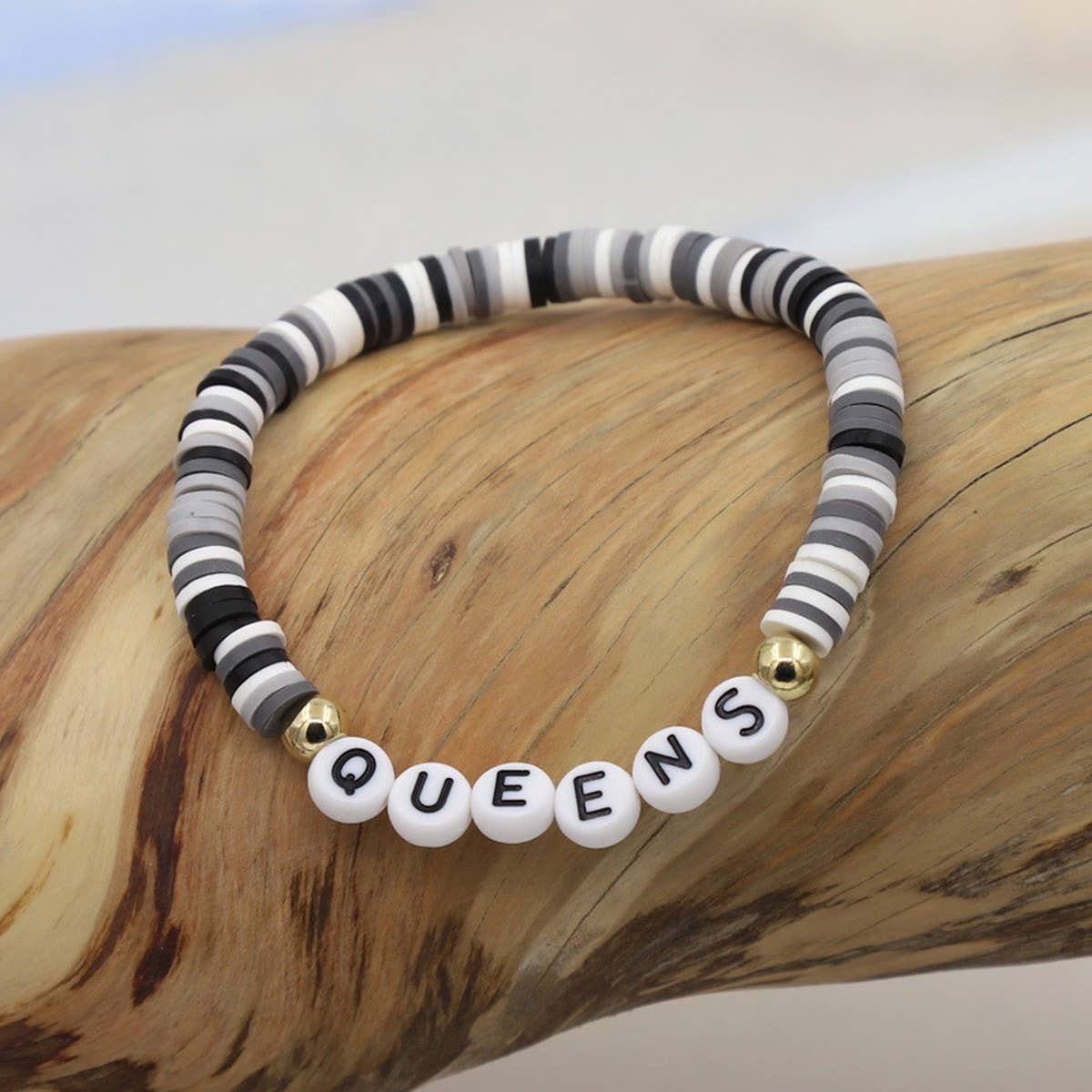 COLORFUL POLYMER CLAY LETTER BEADED BRACELET