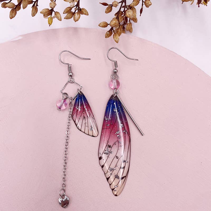Fashionable imitation cicada wing earrings