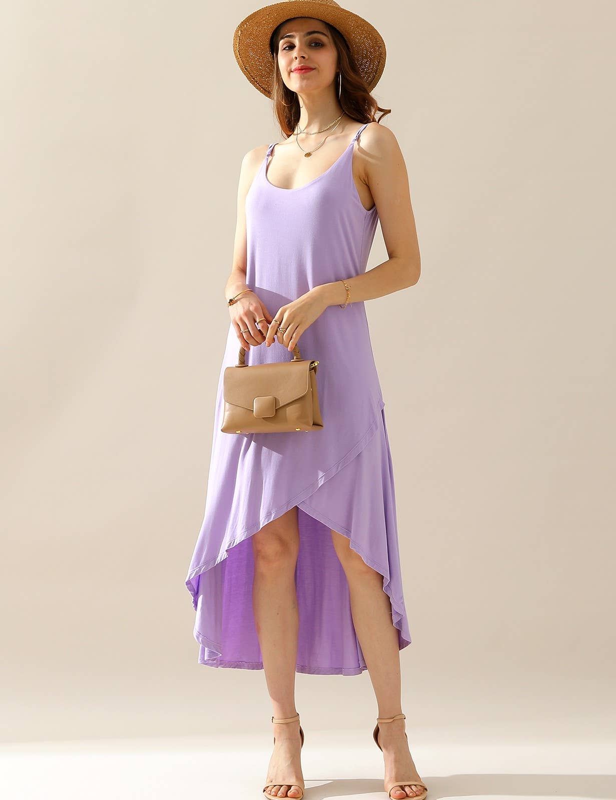 CWDMD822_2 LAYER UNBALANCE HIGH-LOW SKIRT MAXI DRESS