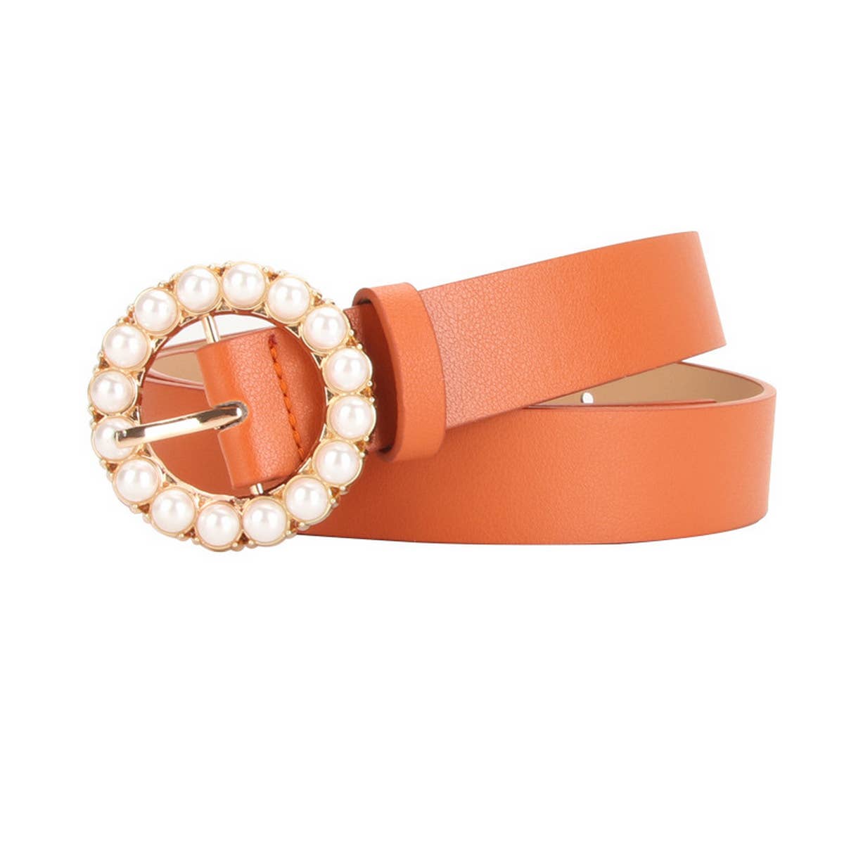 CWABE0943_VERSATILE ROUND BUCKLE PEARL MULTICOLOR BELT