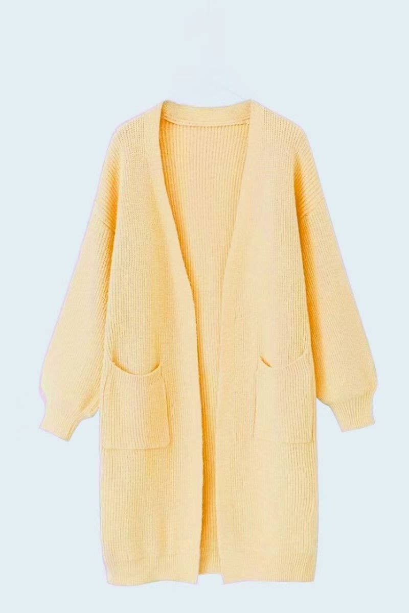 WOCAL00833_SOLID COLOR POCKET CARDIGAN LONG SWEATER JACKET