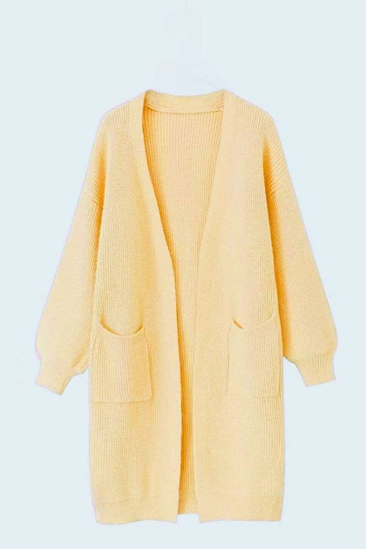 WOCAL00833_SOLID COLOR POCKET CARDIGAN LONG SWEATER JACKET