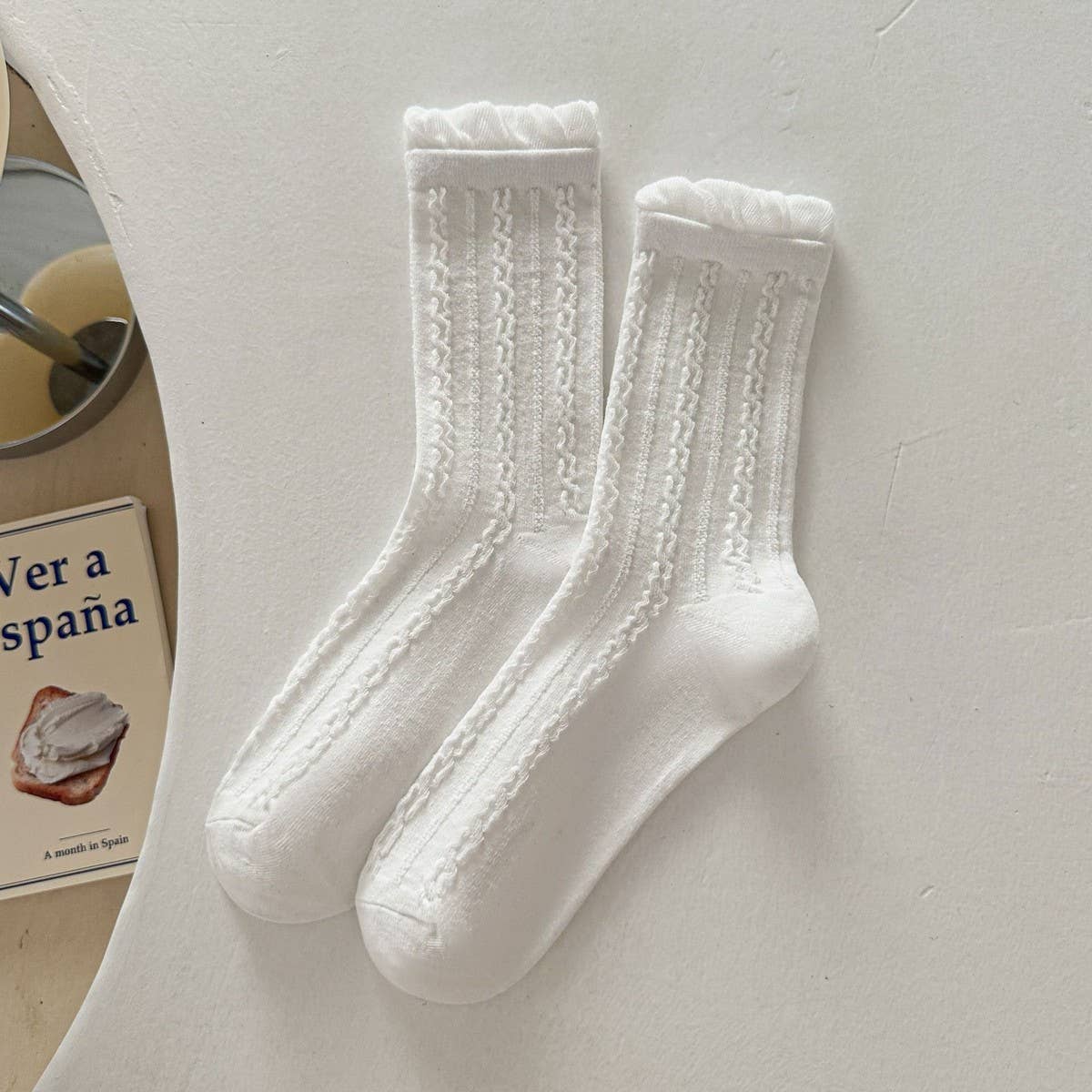 Twist Lace Ruffle Crew Socks For Women