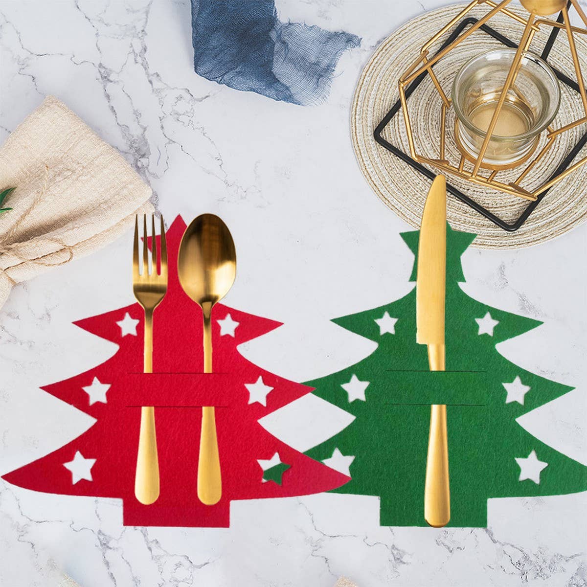CWMM9684_PARTY MINI CHRISTMAS TREE FORK SPOON CUTLERY BAG