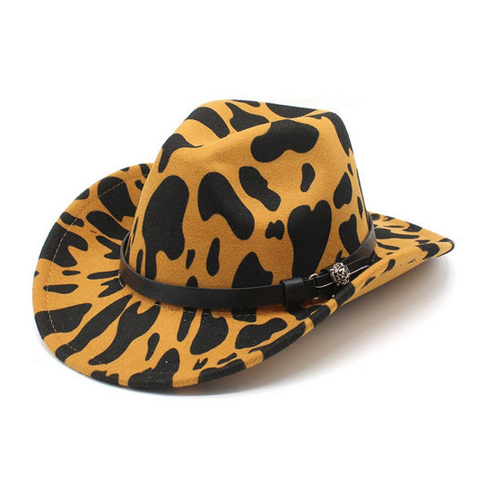 COLORBLOCK COW PATTERN WOOL WIDE BRIM JAZZ HAT_CWAH2553