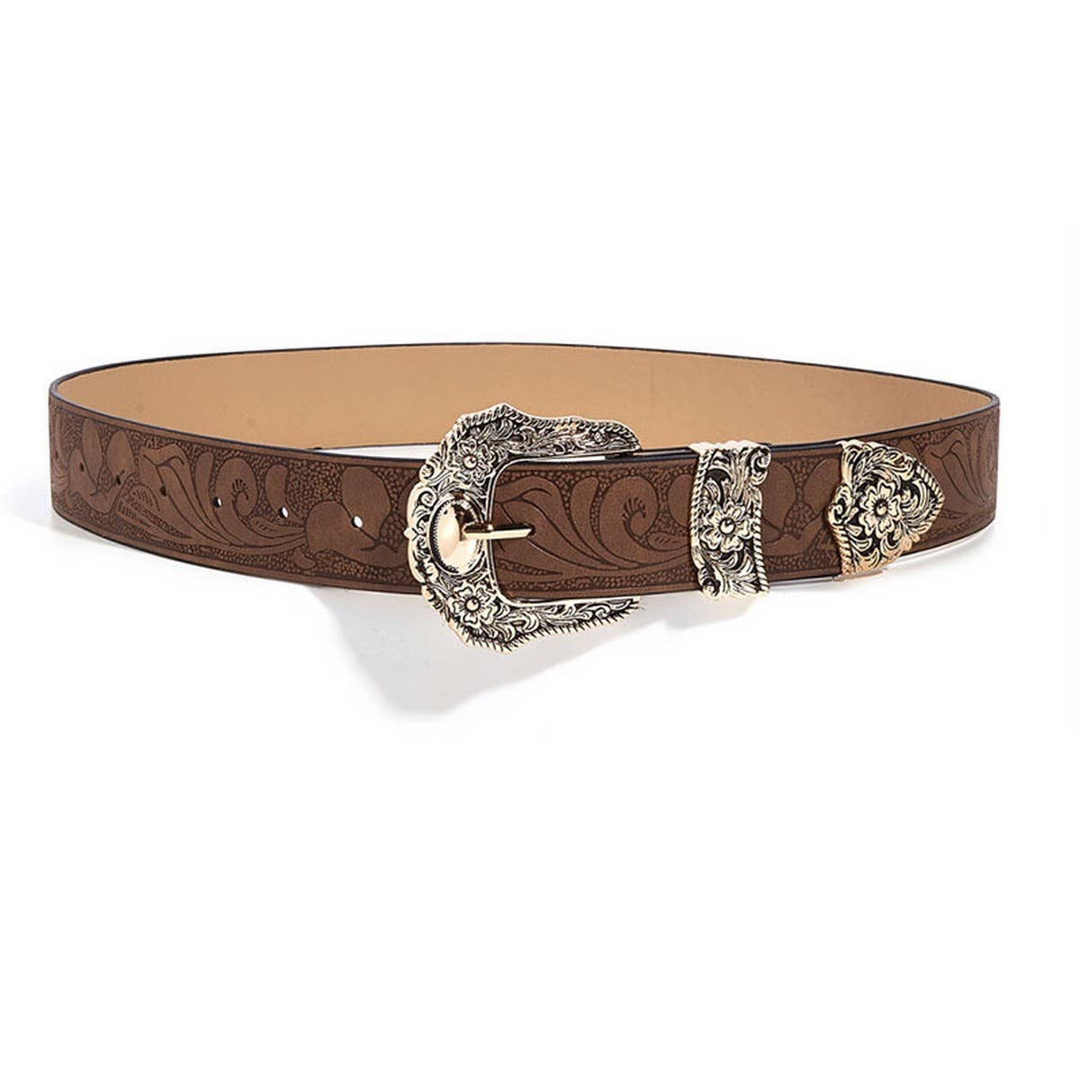CWABE0548_BROWN TEXTURED PRINTED BELT