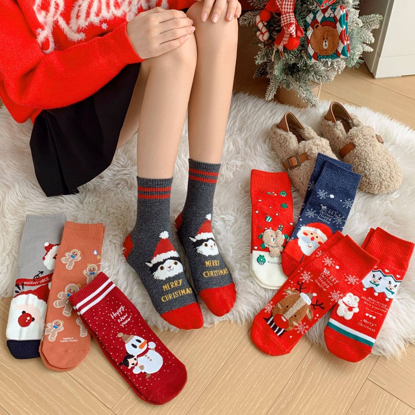 Christmas Gifts Santa Claus Elk Pattern Crew Socks