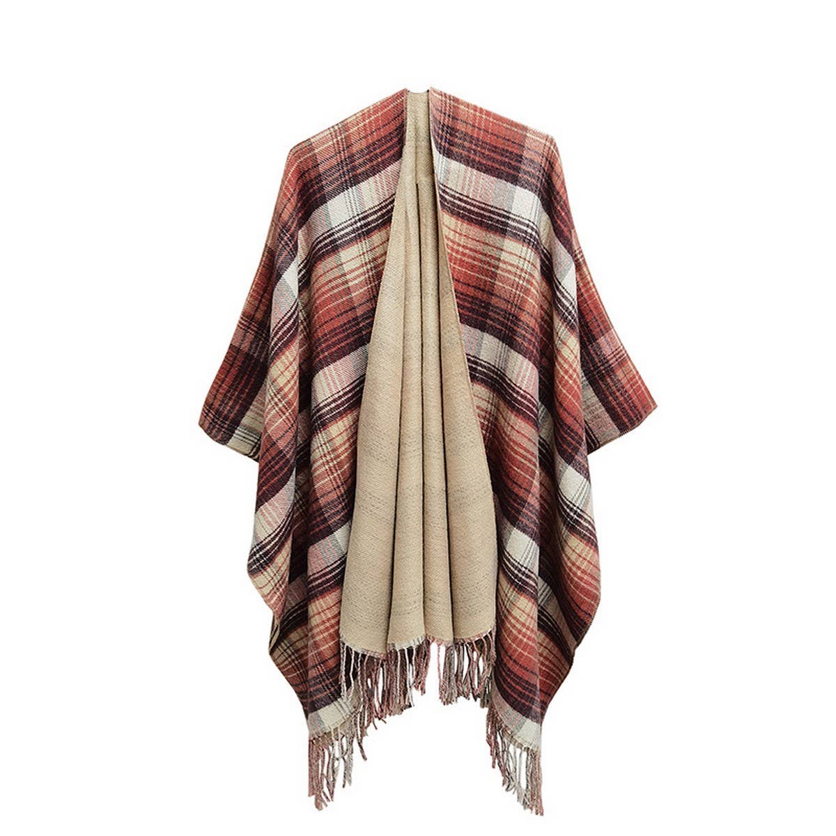 MULTI-COLOR SPLIT SHAWL CLOAK WITH GRADIENT LINES