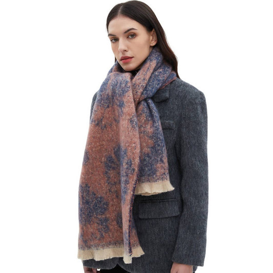 Floral Jacquard Scarf ? Winter Short Fringe Wrap