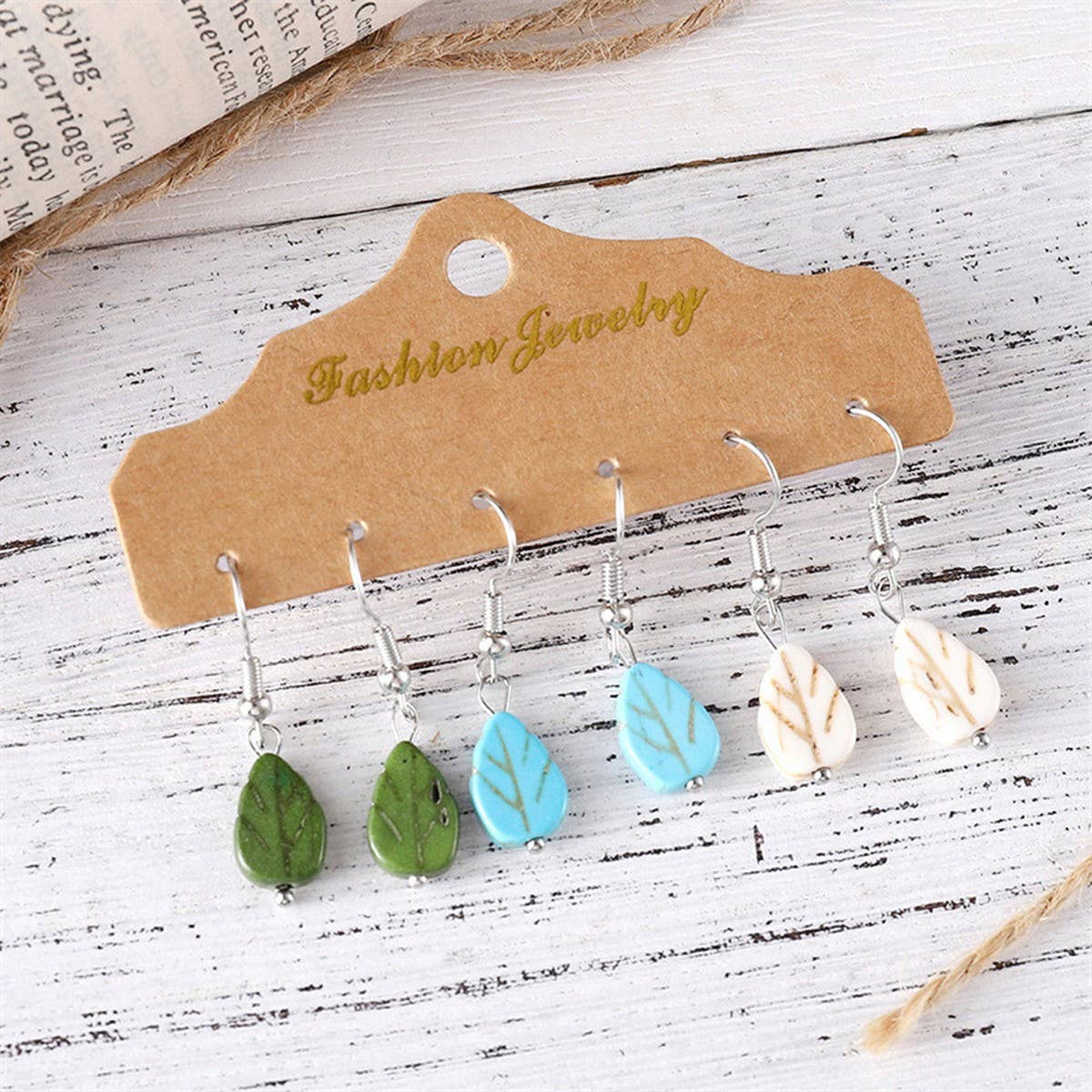 SIMPLE LEAF PENDANT EARRINGS THREE-PIECE SET_CWAJE2009