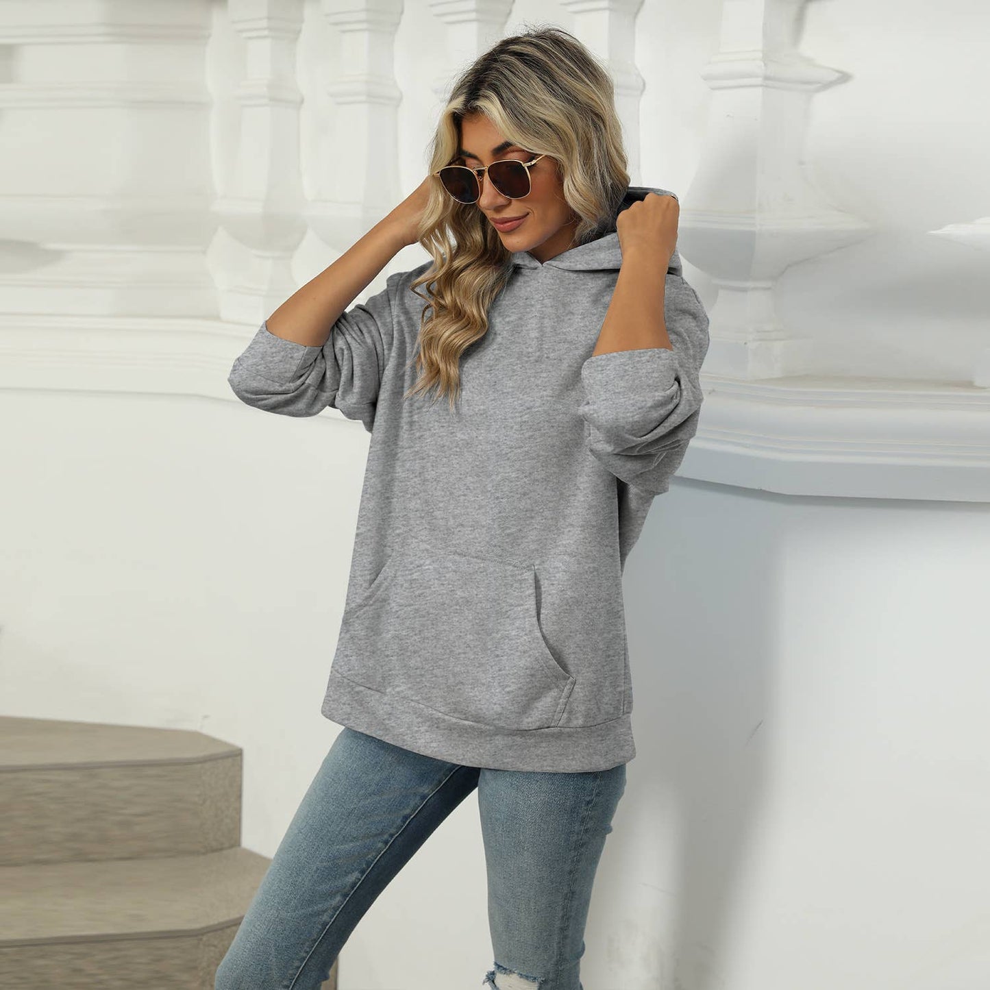 CASUAL HOODED POCKET HOODIE SOLID COLOR TOP_cwtstl1553
