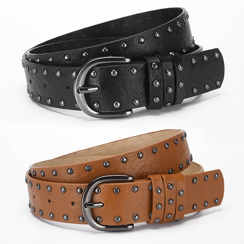 Retro punk double-row riveted pin buckle belt