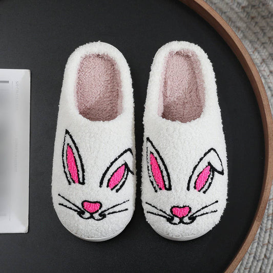 RABBIT PRINT EMBROIDERED COTTON SLIPPERS_CWSHS0866