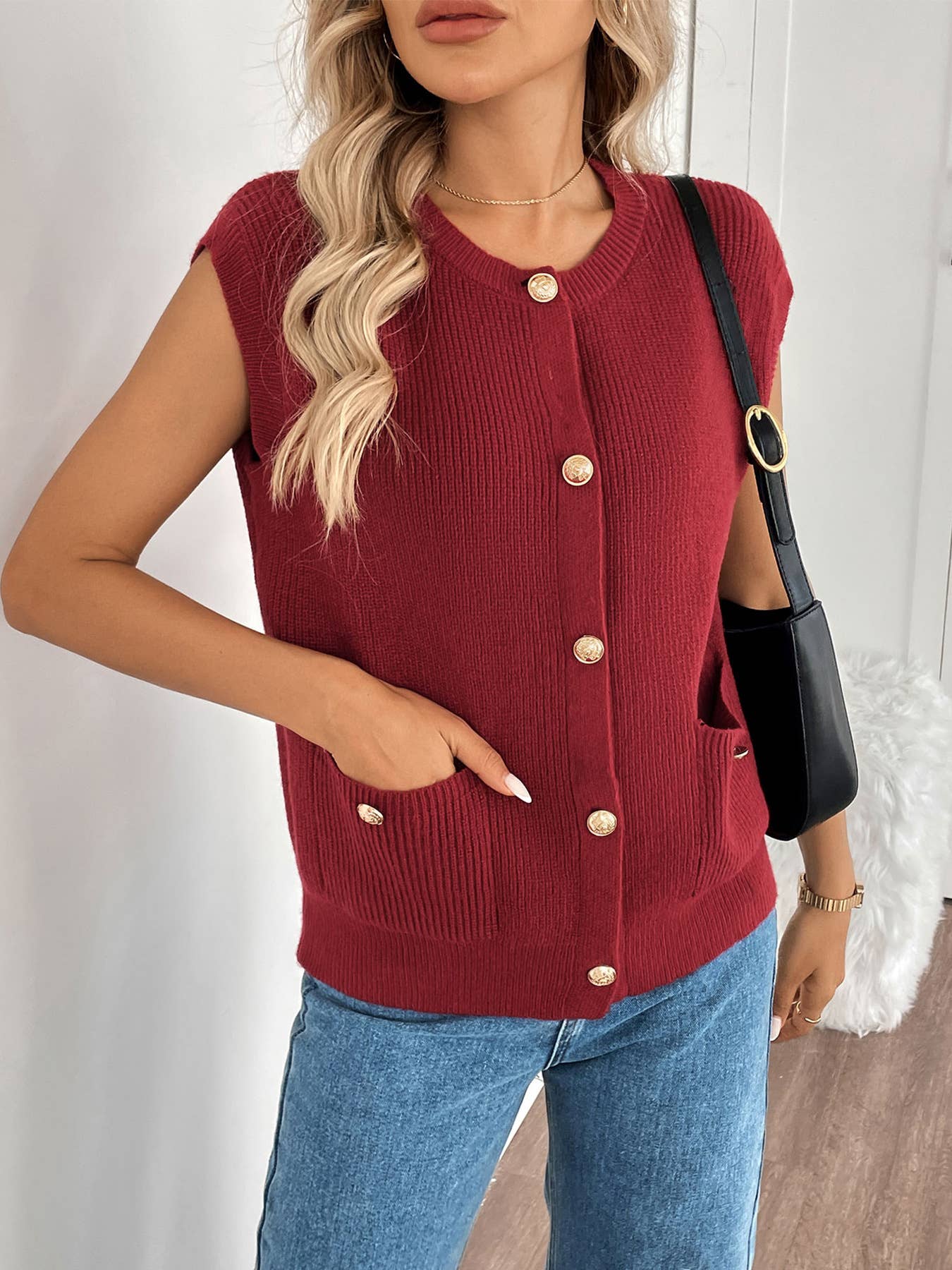 SLEEVELESS VALENTINE'S DAY SOLID COLOR CARDIGAN