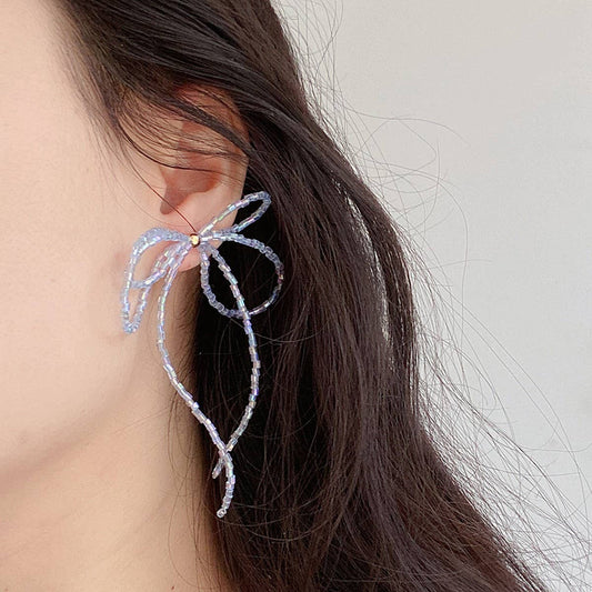 SWEET BOW BEADED TASSEL EARRINGS