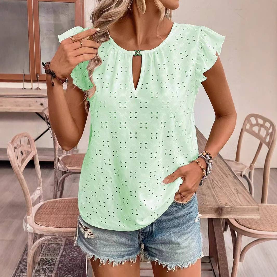 Jacquard V-neck pusher short-sleeved T-shirt