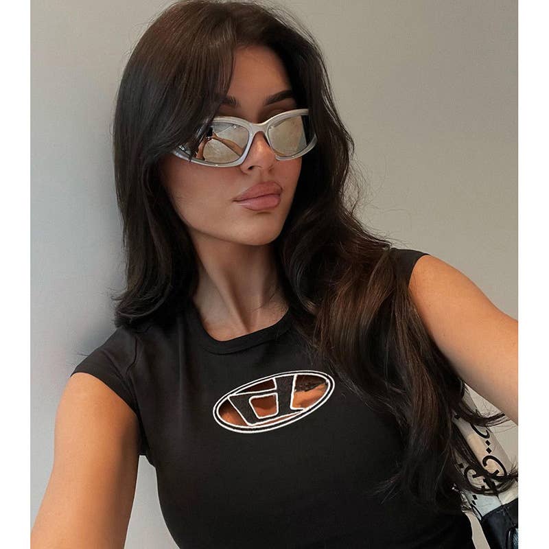 Sexy Hollow D Cut Embroidered Slim Crop Top