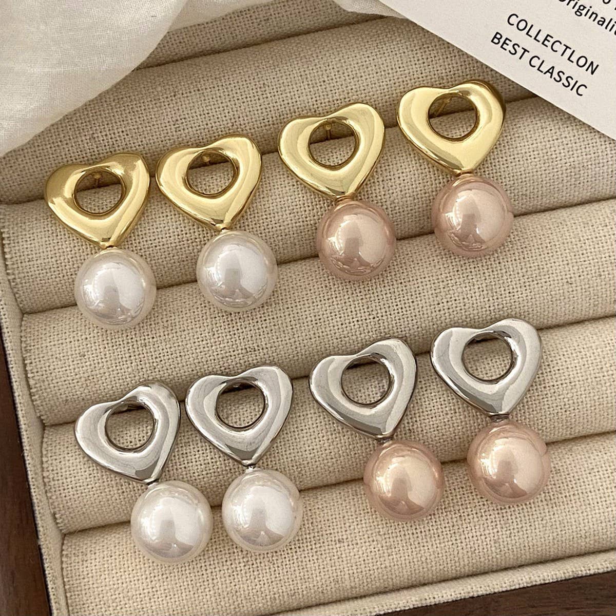 VALENTINE'S DAY FASHION RETRO HEART PEARL EARRINGS