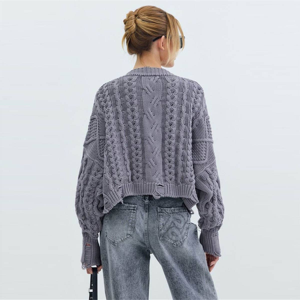 V-NECK SOLID COLOR TWIST SINGLE BREASTED CARDIGAN