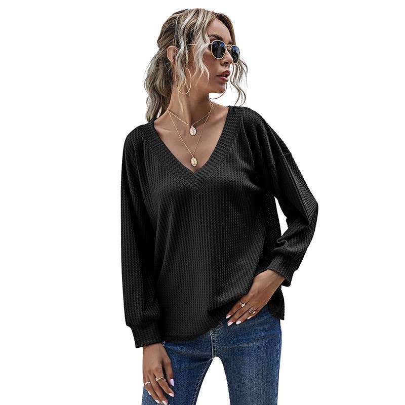 KNITTED V-NECK LONG-SLEEVED FASHION SWEATER