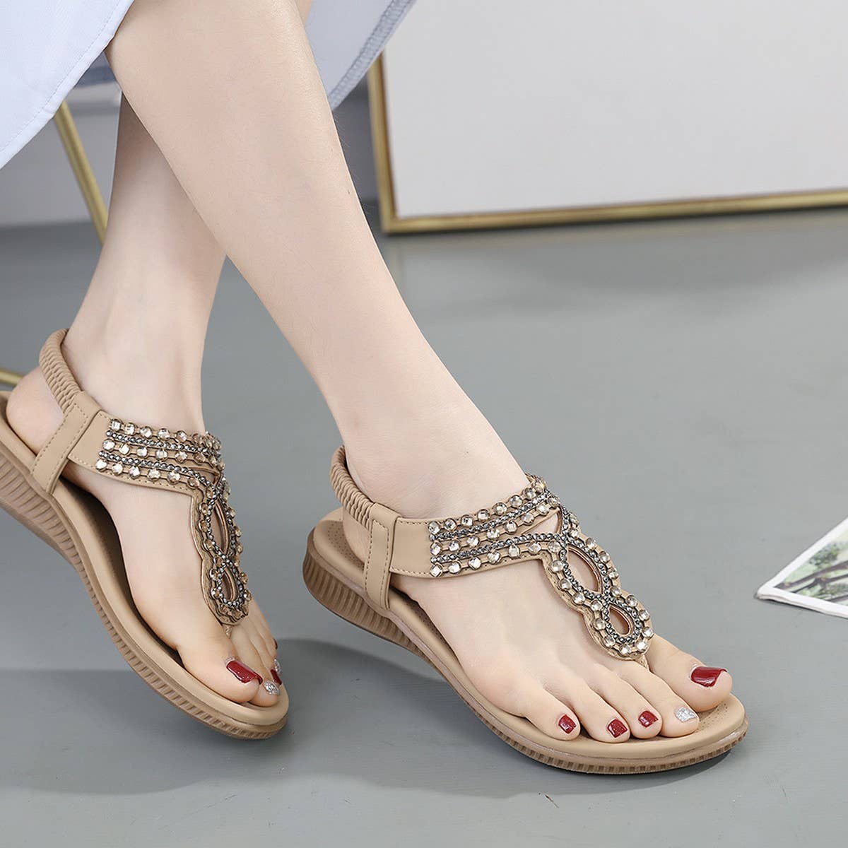 CRYSTAL BEADED DECORATIVE PINCH TOE SANDALS