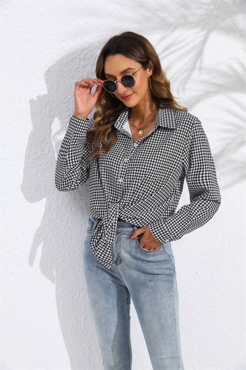 LAPEL PLAID RELAXED LONG-SLEEVED SHIRT