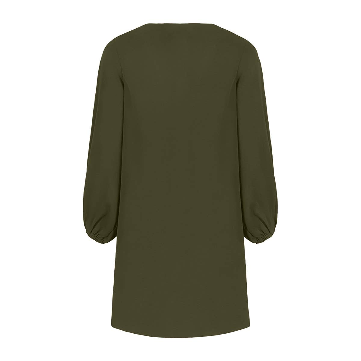 V-NECK SOLID COLOR LANTERN SLEEVE DRESS