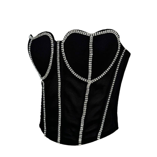 BLACK CHAIN STRAP VINTAGE HERRINGBONE CORSET_CWMM4148