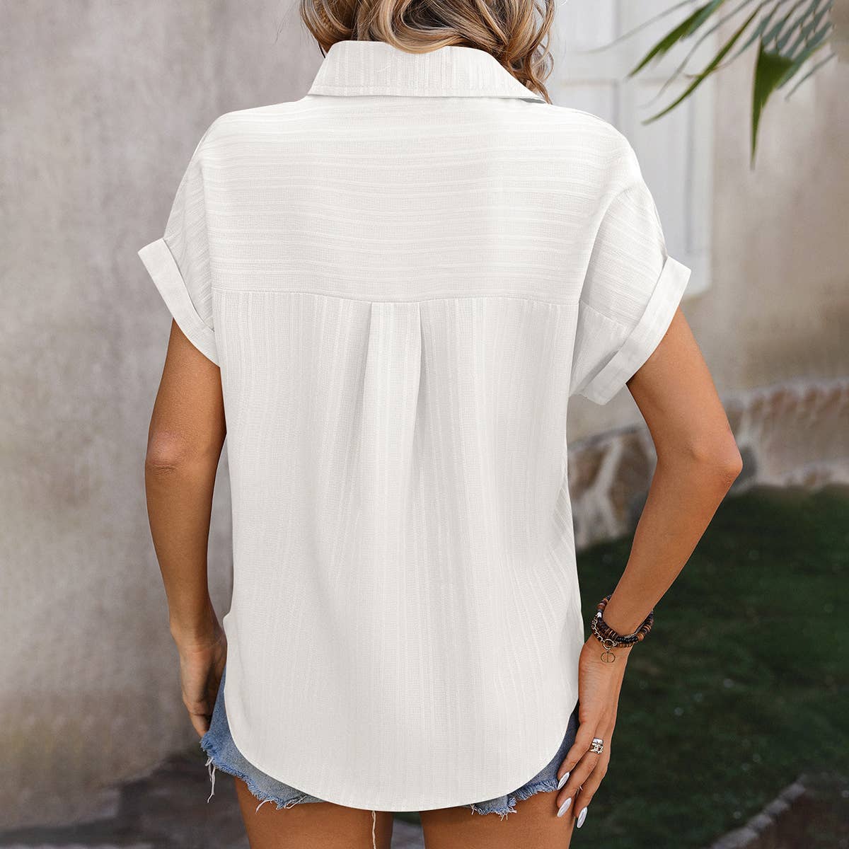 WOMEN'S CASUAL LOOSE BUTTON SHORT SLEEVED SHIRT_CWTBLS0455