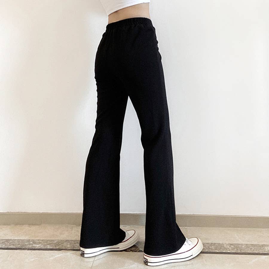 SOLID COLOR HIGH-WAISTED SLIM LONG CASUAL PANTS