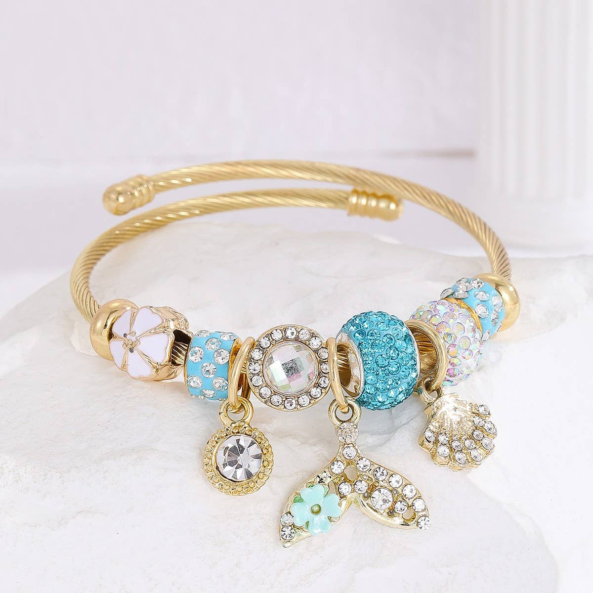 Gold Bracelet with Tree, Heart & Tail Charms