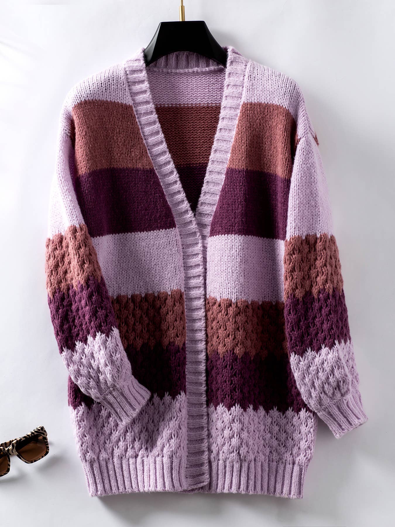 STRIPED SWEATER CARDIGAN IN CONTRASTING COLORS
