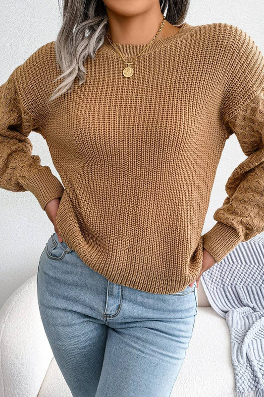 WOMEN FISHERMAN CABLE KNIT LOOSE FIT SWEATER_CWOSWL0464