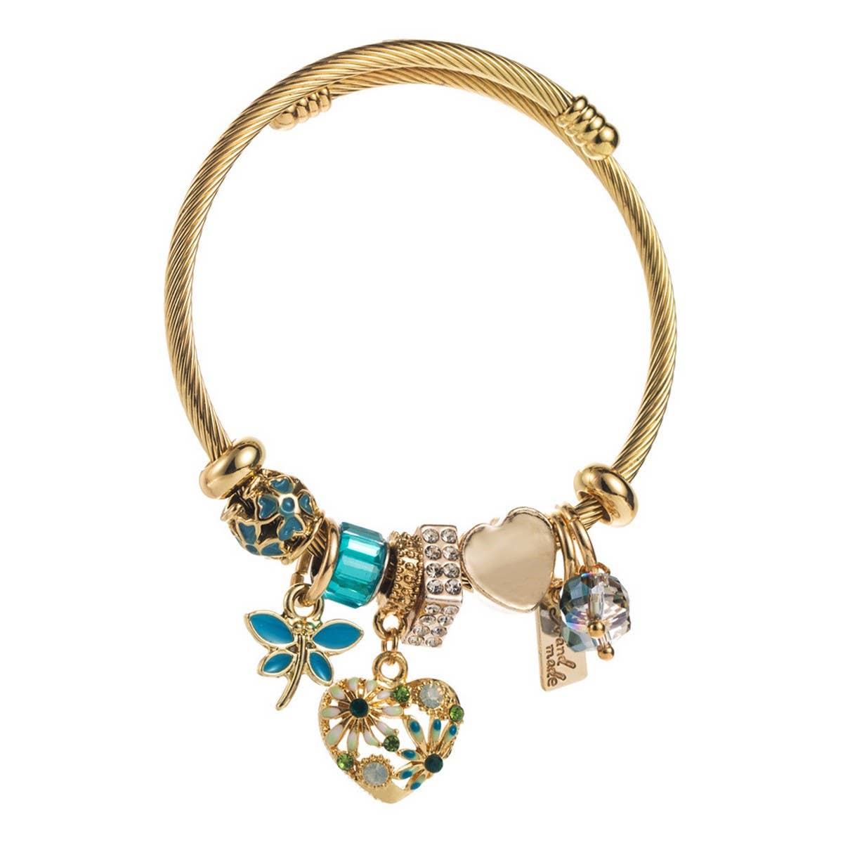 Beaded Steel Bracelet with Heart Charm_CWMM8473