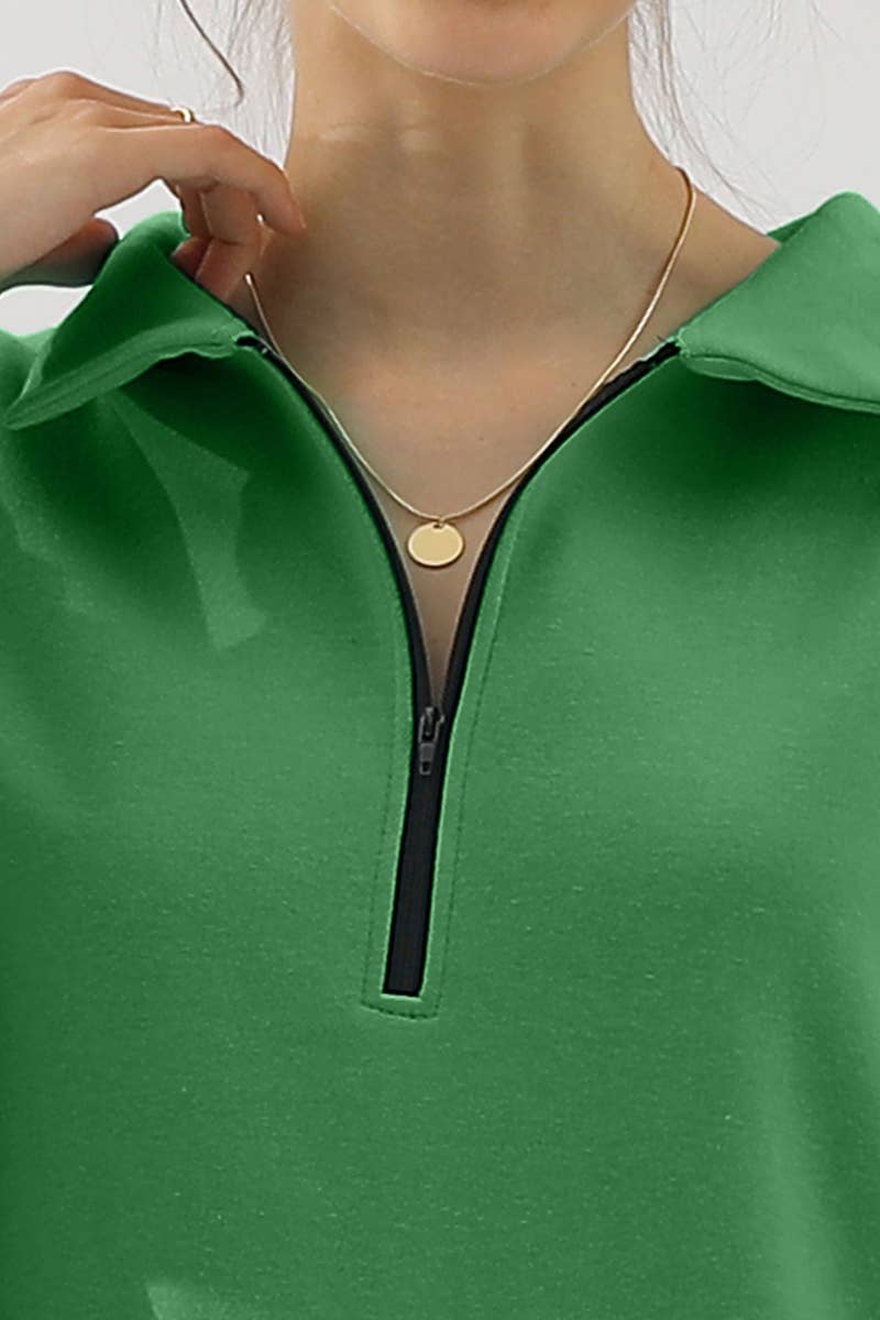 CWOHOL431_Zip Neck Lightweight Pullover Sweatshirt