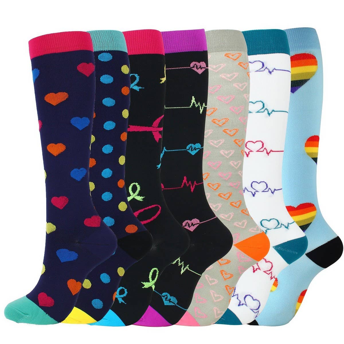 PATTERNED SPORTS LONG COMPRESSION SOCKS SET_CWMS1880