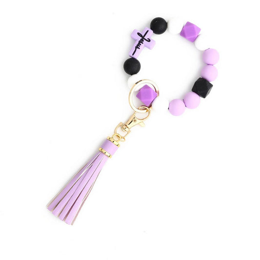 Cross Rabbit Keychain Easter Silicone Bead Bracelet_CWAB5076